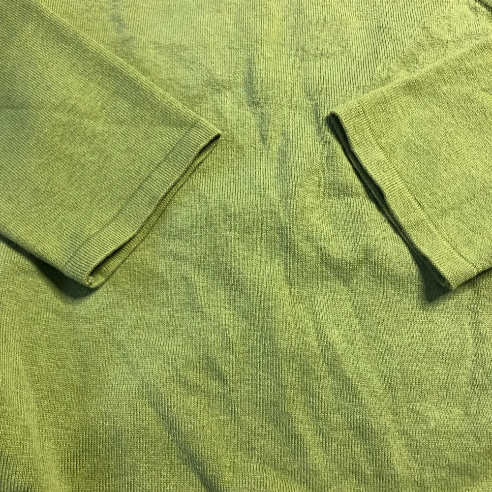 Ann Taylor Sweater Silk Blend Faux Wrap VNeck Green Button Hem Medium Petite
